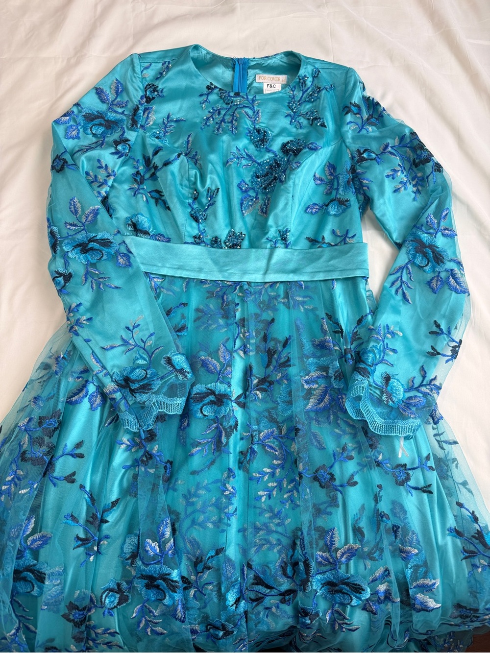 Floral Embroidered Teal Girls' Dress -